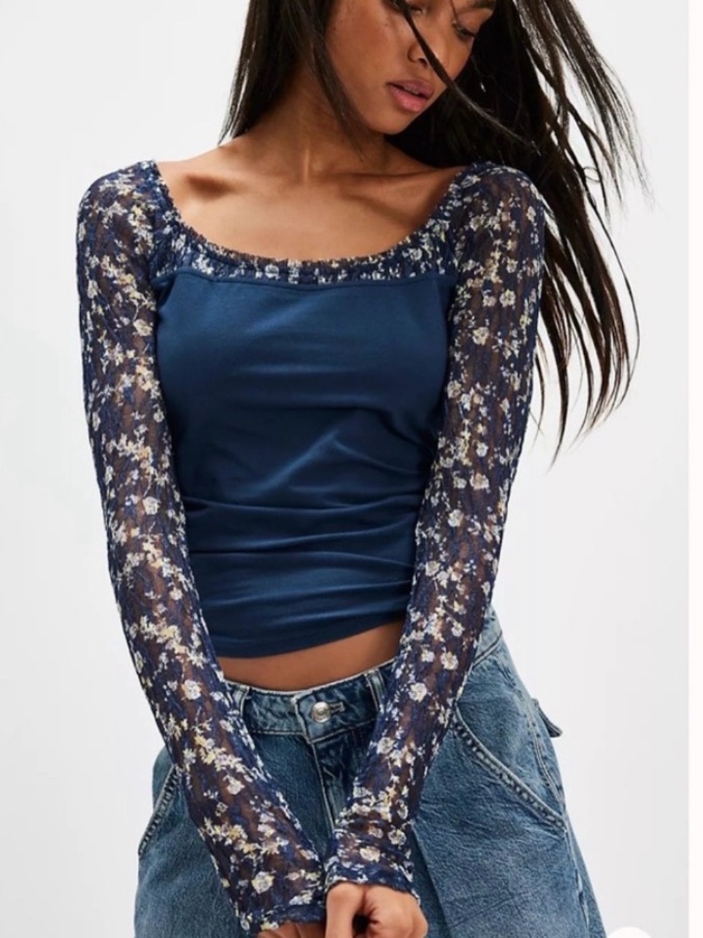 NWOT. Free People Josie Long-Sleeve Top. XS. Indigo